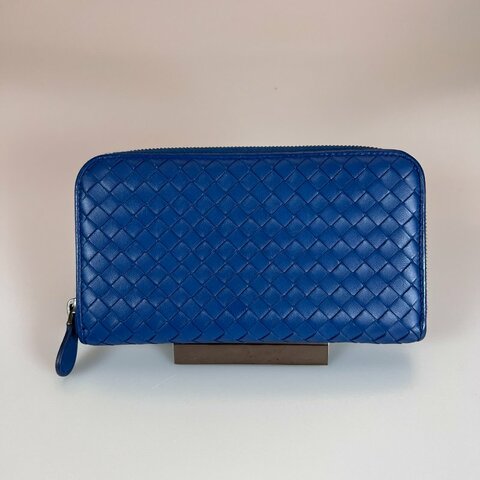 BV   藍羊皮細編織ㄇ拉長夾