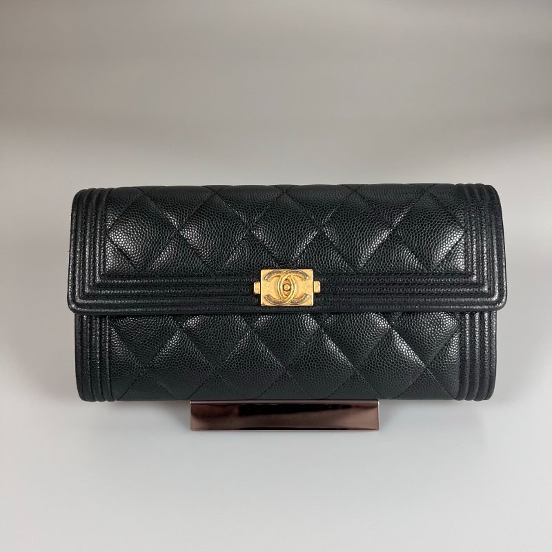 CHANEL BOY掀蓋長夾荔枝黑 A80286/晶片款-0