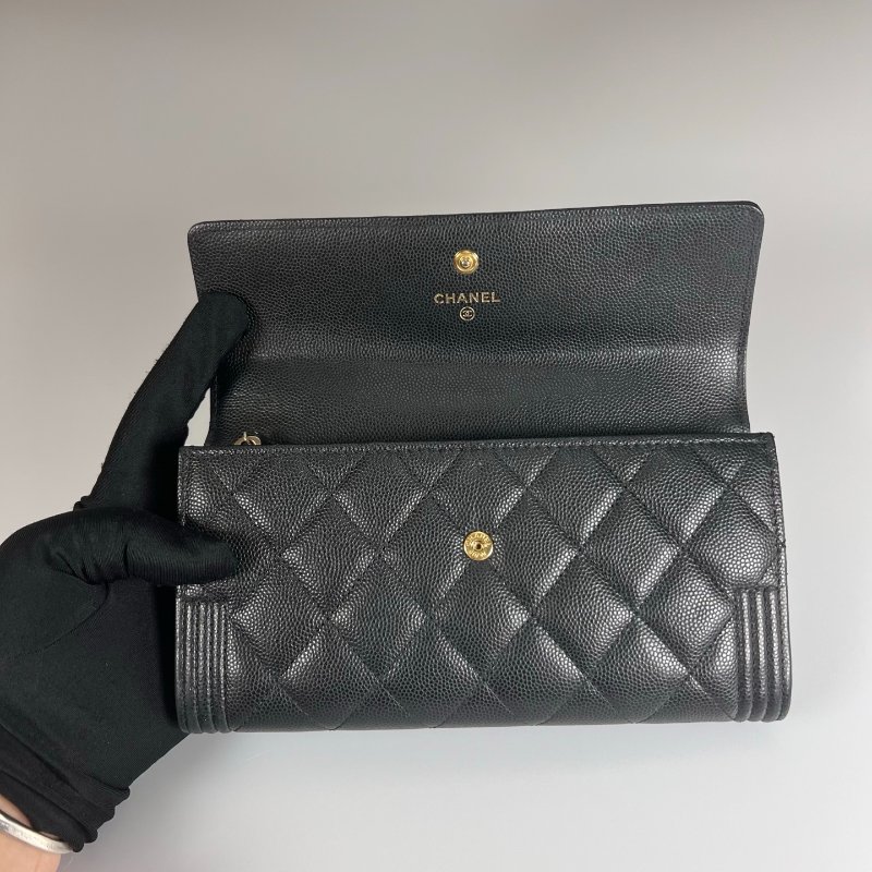 CHANEL BOY掀蓋長夾荔枝黑 A80286/晶片款-4