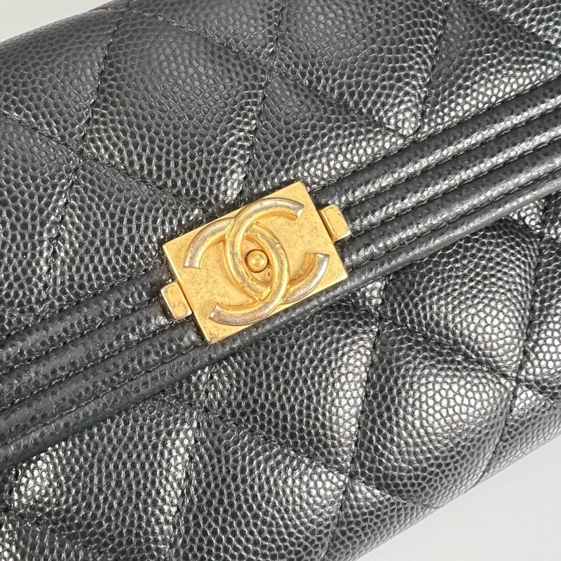 CHANEL BOY掀蓋長夾荔枝黑 A80286/晶片款-9