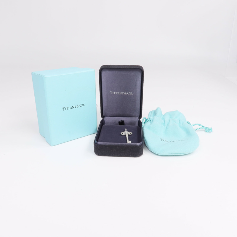 TIFFANY&CO PT950鉑金Fleur de Lis Key Pendant鑽石吊墜-6