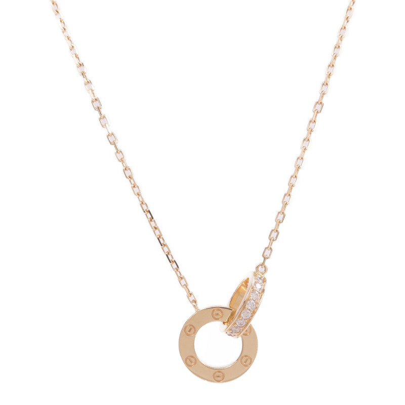 CARTIER 18K玫瑰金Love Necklace Paved鑽石項鍊-1