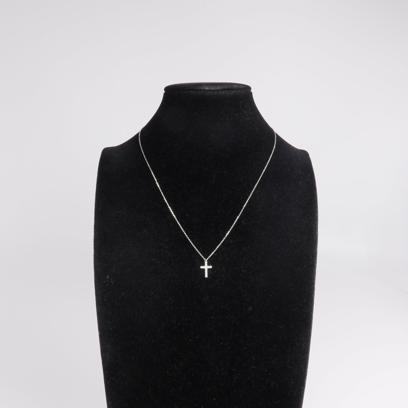 CARTIER 18K白金Symbol Cross Necklace鑽石項鍊-7