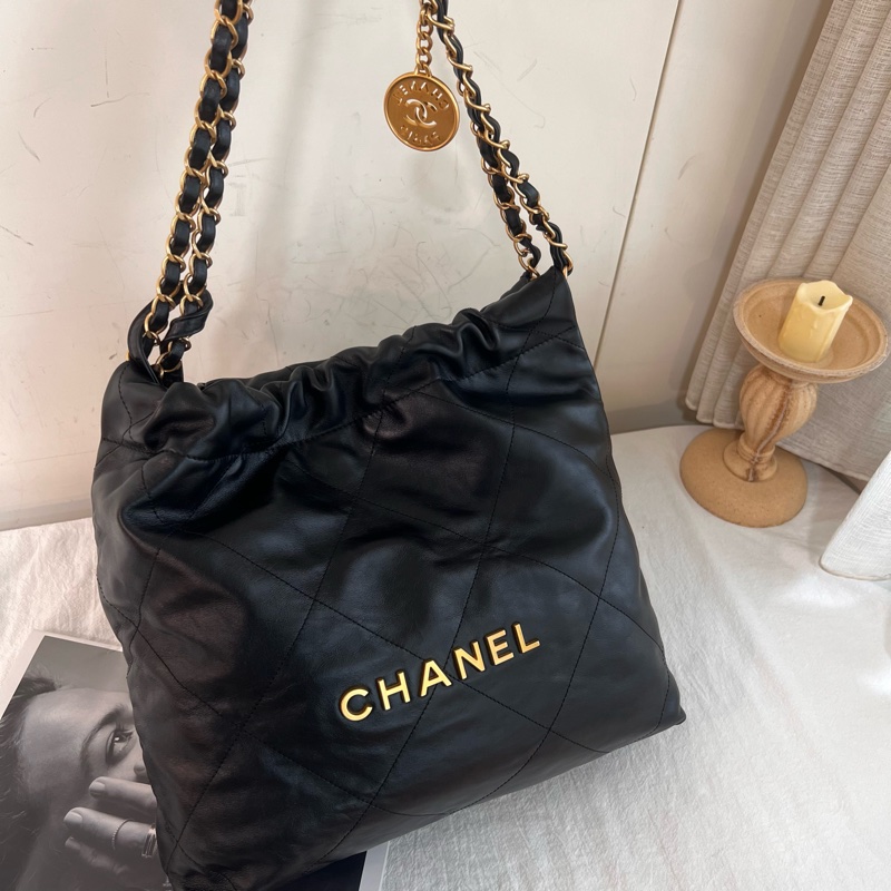 ෆ Chanel 22bag黑金垃圾袋小號-5