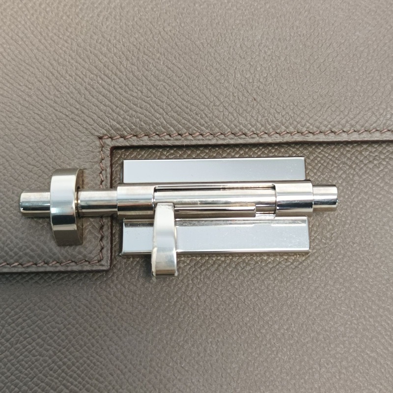 HERMES Verrou手槍包238F錫器灰Epsom皮D刻銀扣-4
