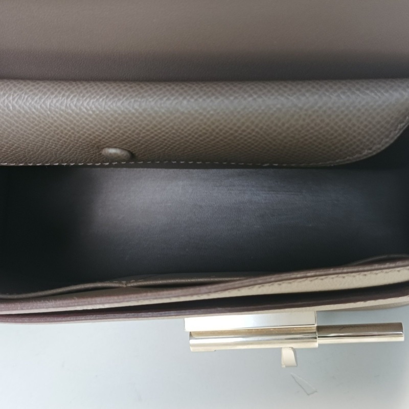 HERMES Verrou手槍包238F錫器灰Epsom皮D刻銀扣-5