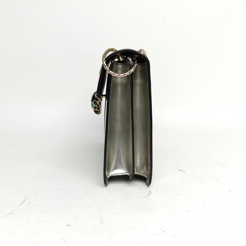 BVLGARI SerpentiForever風琴蛇頭包橫版無手柄銀色牛皮-1