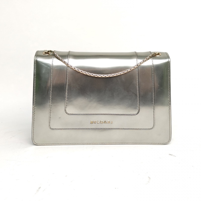 BVLGARI SerpentiForever風琴蛇頭包橫版無手柄銀色牛皮-2