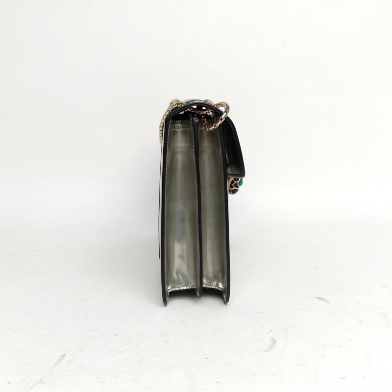 BVLGARI SerpentiForever風琴蛇頭包橫版無手柄銀色牛皮-4