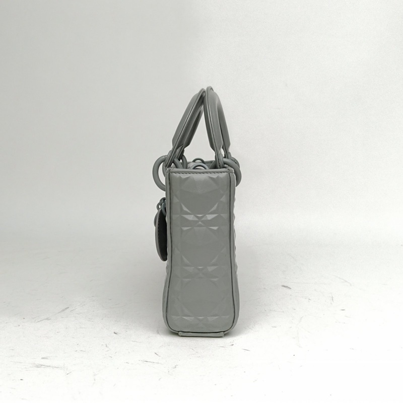 DIOR LadyD-Joy橫版戴妃包中號灰色牛皮灰扣2022-1