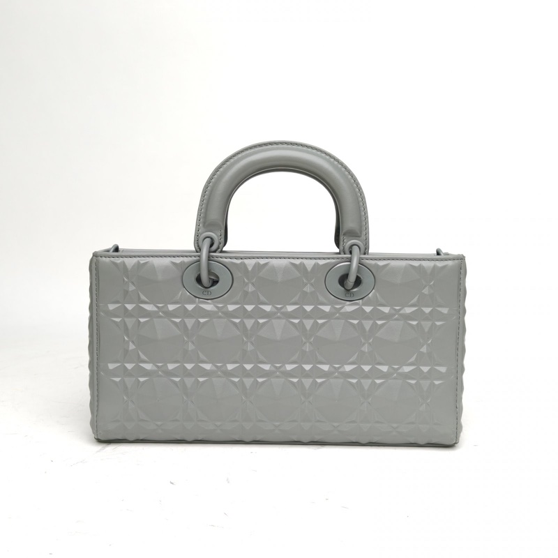 DIOR LadyD-Joy橫版戴妃包中號灰色牛皮灰扣2022-2