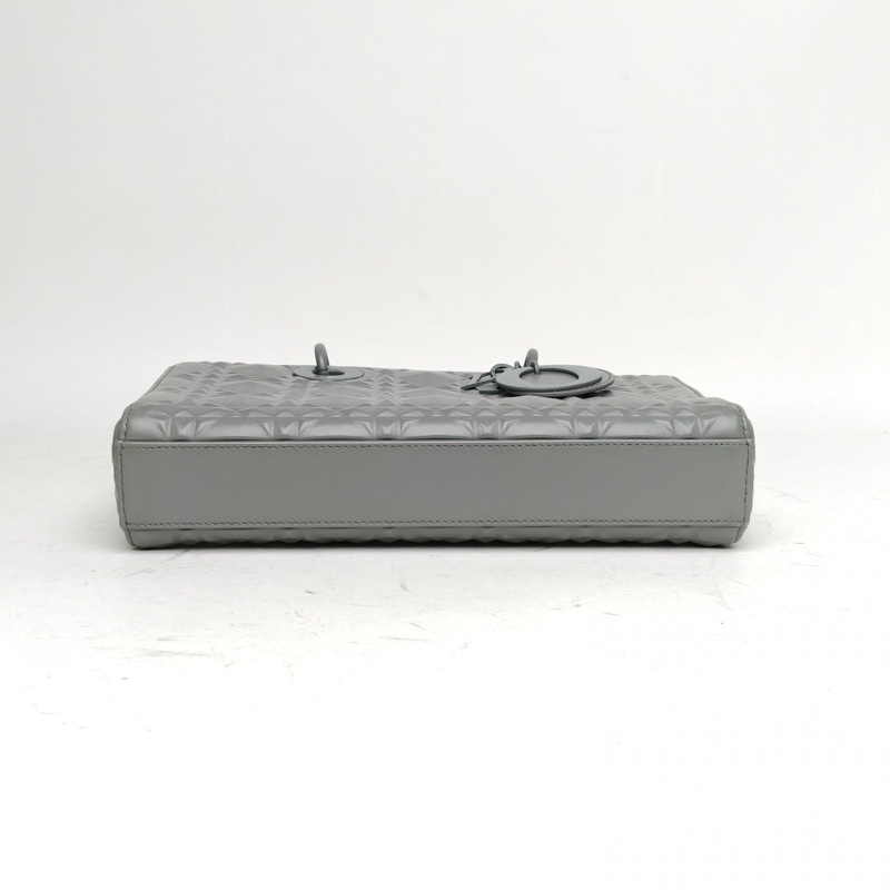 DIOR LadyD-Joy橫版戴妃包中號灰色牛皮灰扣2022-3