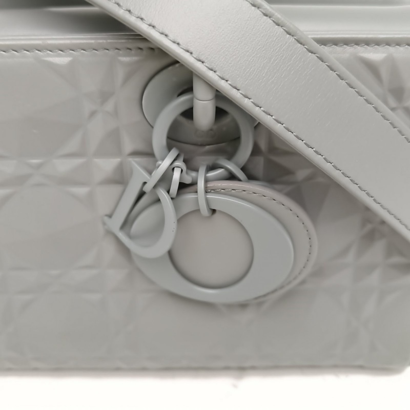 DIOR LadyD-Joy橫版戴妃包中號灰色牛皮灰扣2022-4