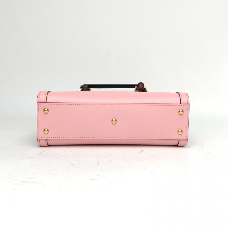 GUCCI 粉色牛皮金扣橫版戴安娜手提竹節包-3