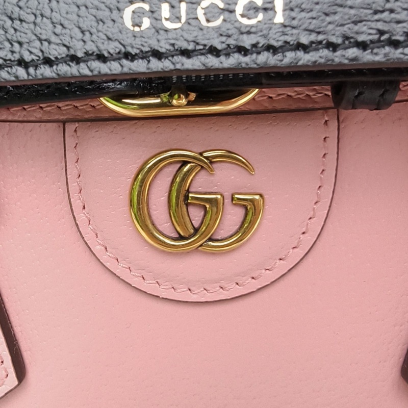 GUCCI 粉色牛皮金扣橫版戴安娜手提竹節包-4