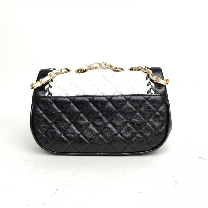 CHANEL 黑白羊皮25開金扣熊貓配色馬鞍包斜挎包-2