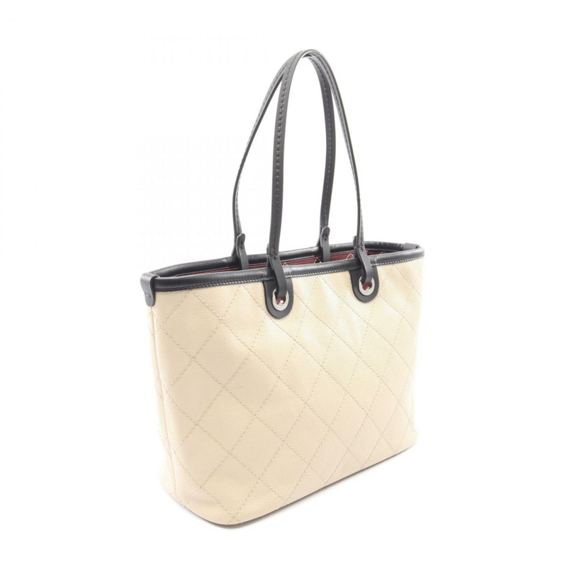 香奈兒 On the Road 狂野縫線托特包手提包 小牛皮 女士 米色/黑色 A92211-1