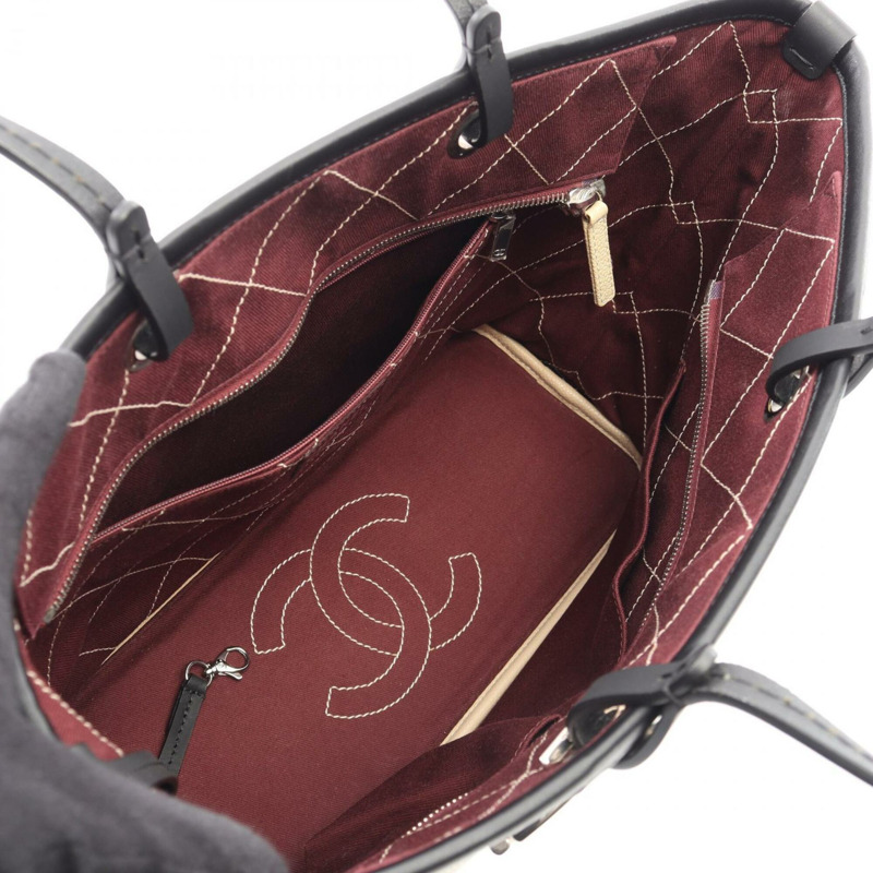 香奈兒 On the Road 狂野縫線托特包手提包 小牛皮 女士 米色/黑色 A92211-2