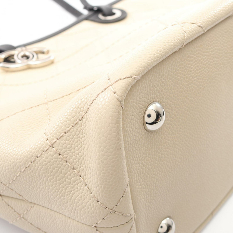 香奈兒 On the Road 狂野縫線托特包手提包 小牛皮 女士 米色/黑色 A92211-8