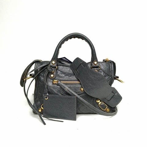BALENCIAGA CLASSICCITY機車包Mini25深灰羊皮金扣