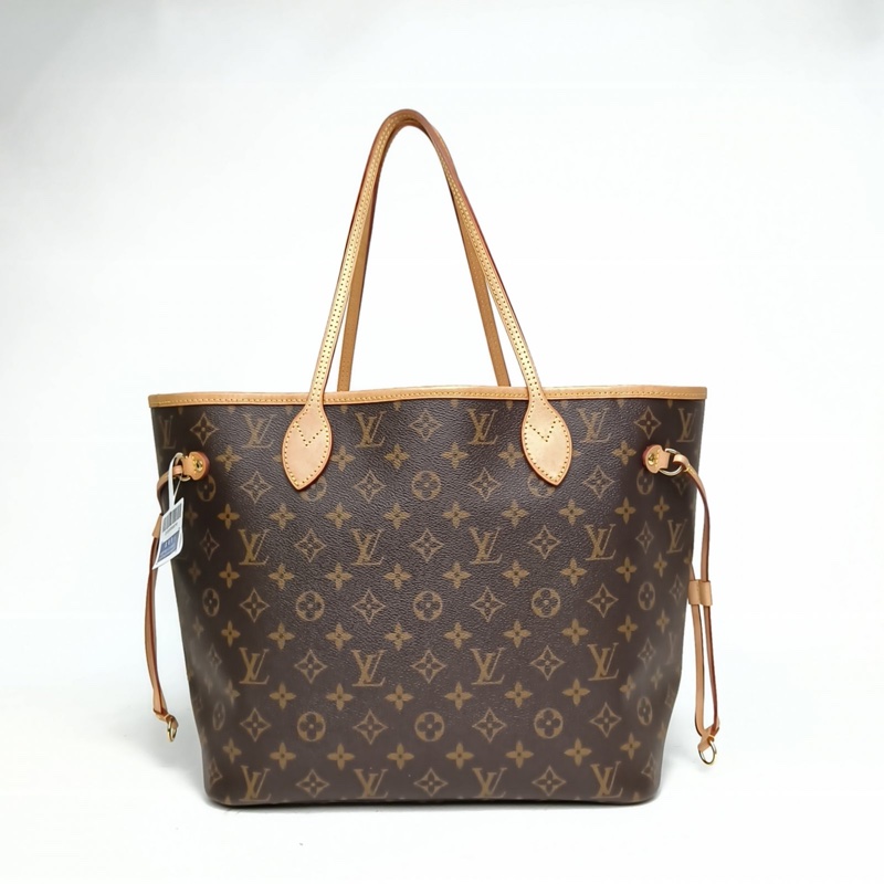 LOUIS VUITTON Neverfull中號31米色內裏老花PVC金扣晶片-2