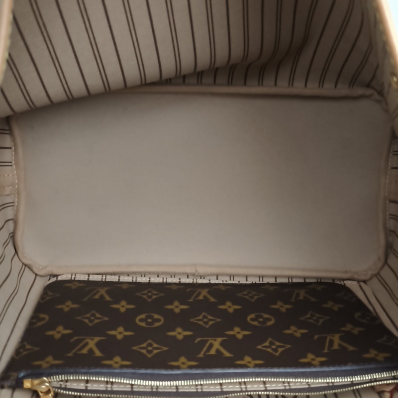 LOUIS VUITTON Neverfull中號31米色內裏老花PVC金扣晶片-4