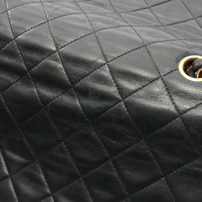 香奈兒全蓋絎縫鏈條斜背單肩包,羊皮材質,黑色,二手,金色五金-10