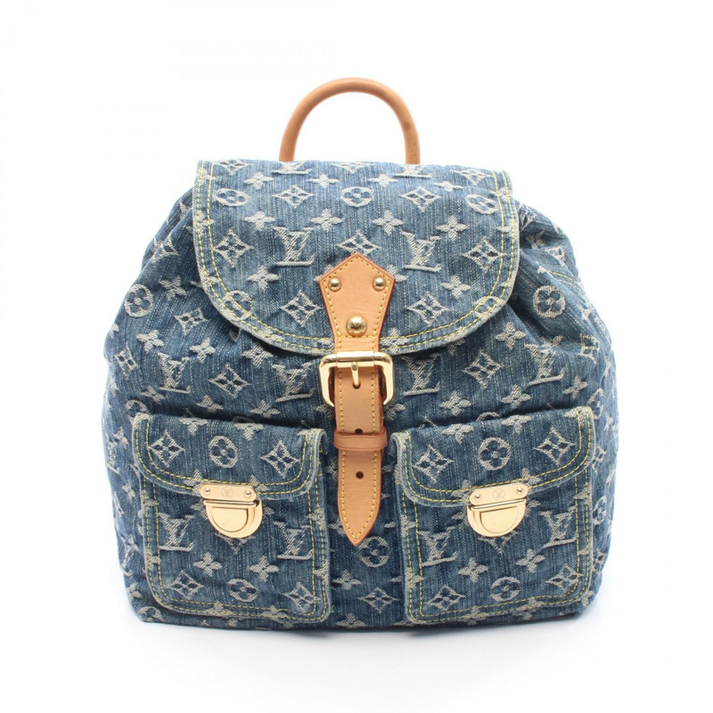 路易威登 Sac a Dos GM 雙肩包 M95056 Monogram 牛仔皮革 藍色-0