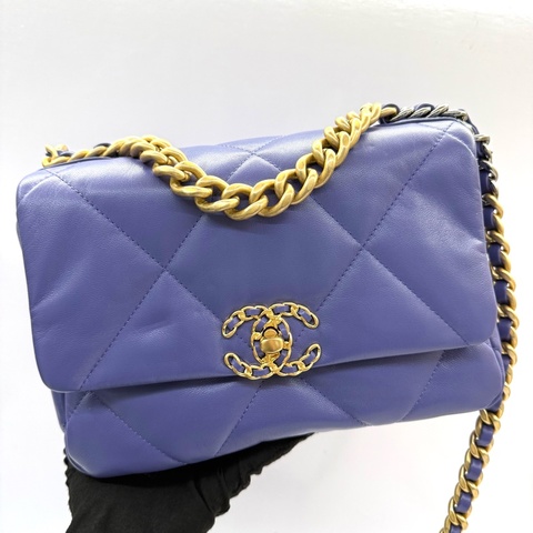 CHANEL 香奈兒 紫色CHANEL19 金銀雙色鏈斜背包 AS1160