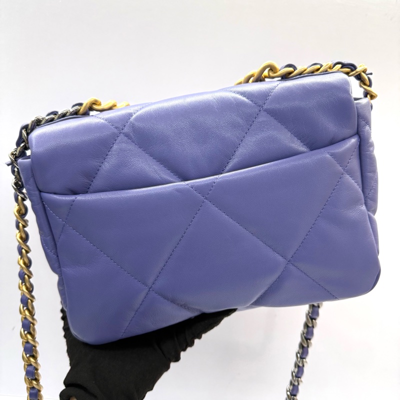 CHANEL 香奈兒 紫色CHANEL19 金銀雙色鏈斜背包 AS1160-1