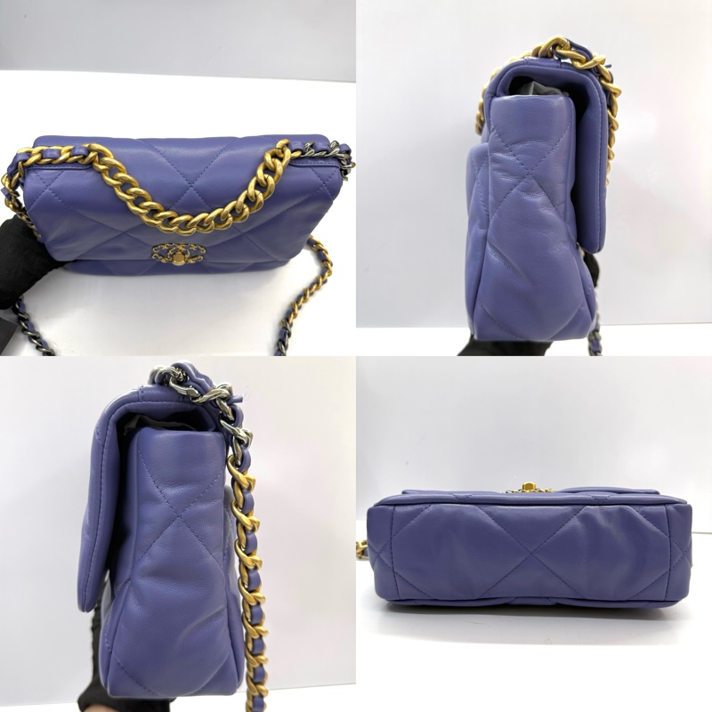 CHANEL 香奈兒 紫色CHANEL19 金銀雙色鏈斜背包 AS1160-3