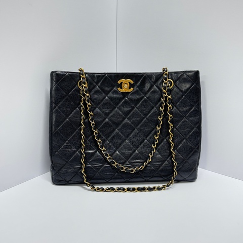 【經典超耐用🐮】 Chanel 黑金 魚子醬牛皮 肩背托特包 （專櫃27.3萬！）