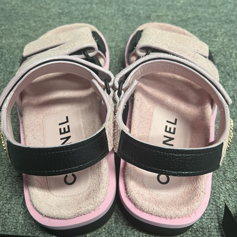 閒置未使用 chanel香奈兒粉色純色魔術貼涼鞋 Size:36 附件：帶塵袋-2