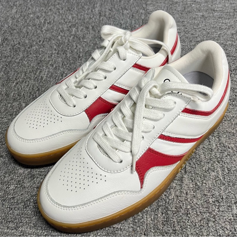 閒置未使用 celine賽琳白紅色皮革低幫系帶板鞋 Size:36 附件：塵袋-0