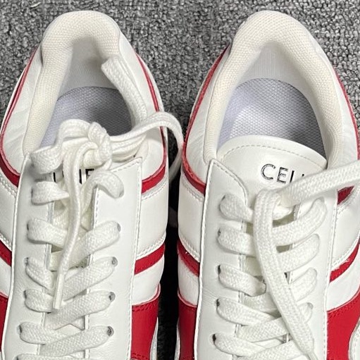 閒置未使用 celine賽琳白紅色皮革低幫系帶板鞋 Size:36 附件：塵袋-4