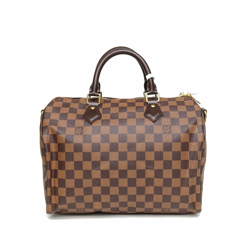 LOUIS VUITTON Speedy30配肩帶棕色棋盤格PVC2015-2