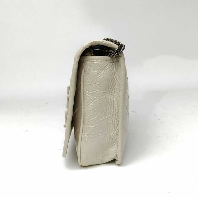 SAINT LAURENT NikiWoc褶皺絎縫米白色牛皮白扣-1
