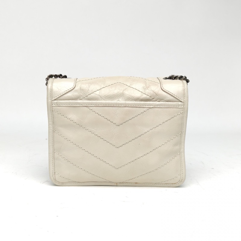 SAINT LAURENT NikiWoc褶皺絎縫米白色牛皮白扣-2