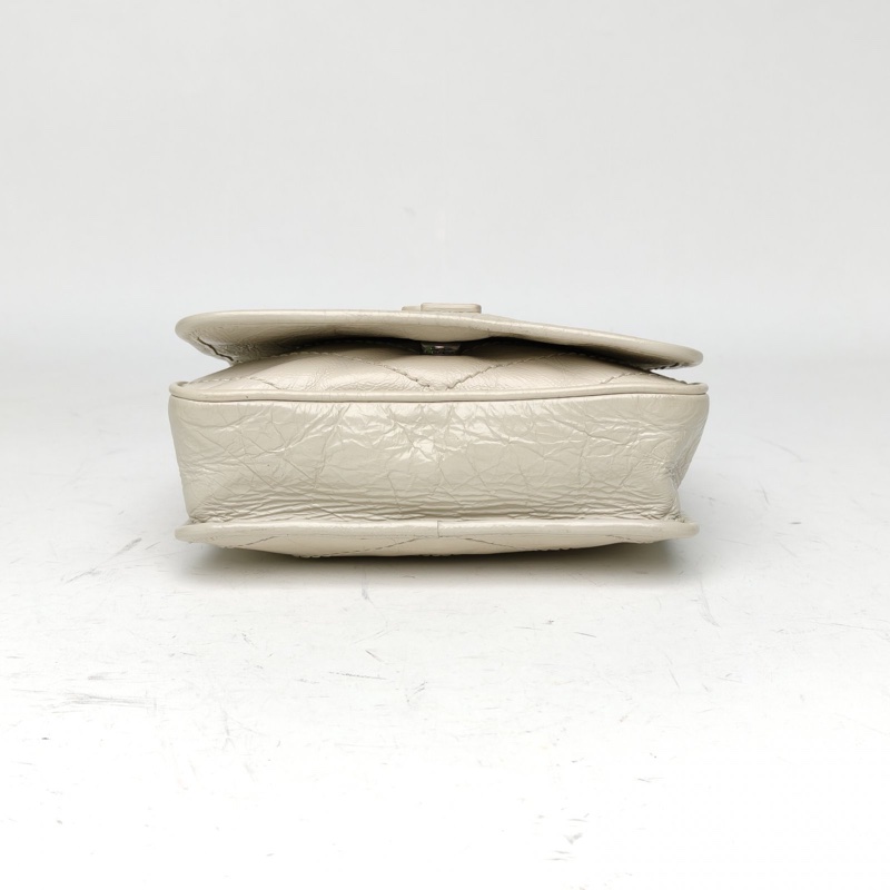 SAINT LAURENT NikiWoc褶皺絎縫米白色牛皮白扣-3