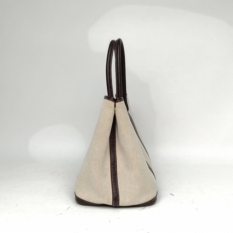 HERMES 花園包36烏木色NEGONA皮/帆布框H銀扣-1