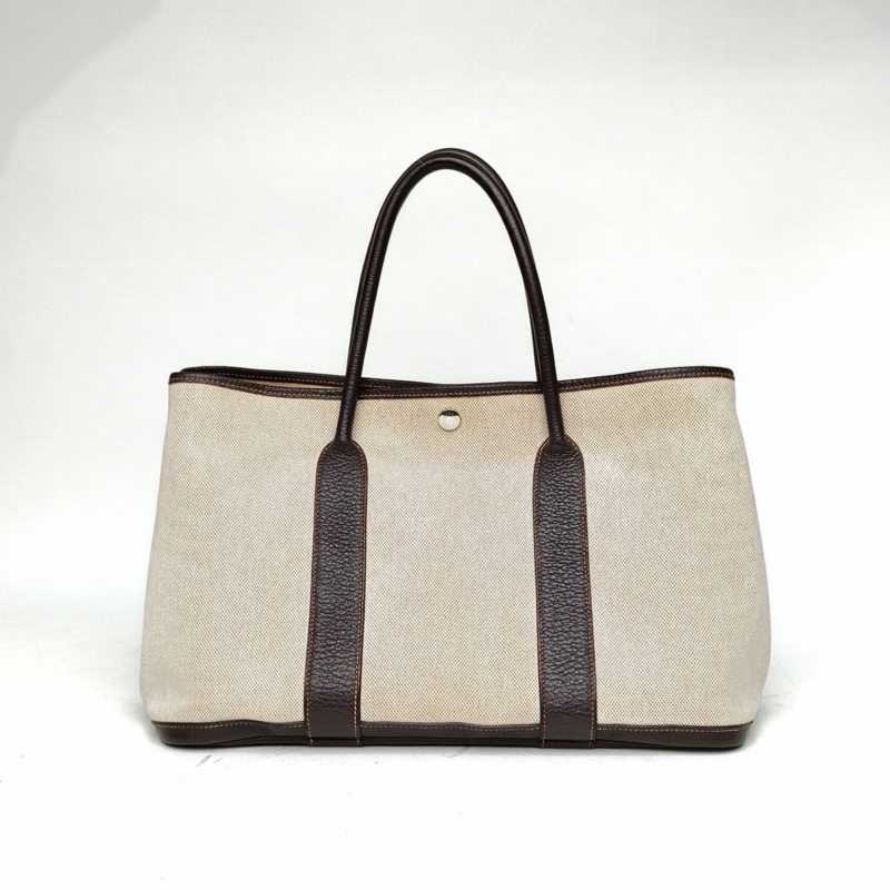 HERMES 花園包36烏木色NEGONA皮/帆布框H銀扣-2