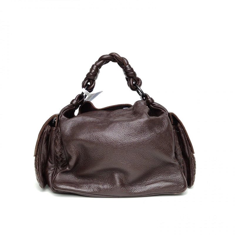 BOTTEGA VENETA 深棕色牛皮經典編織手提腋下包炸藥包-2
