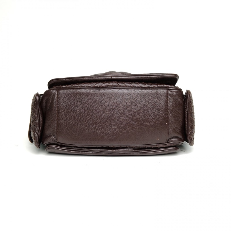 BOTTEGA VENETA 深棕色牛皮經典編織手提腋下包炸藥包-3
