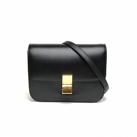 CELINE ClassicBox中號黑色牛皮金扣