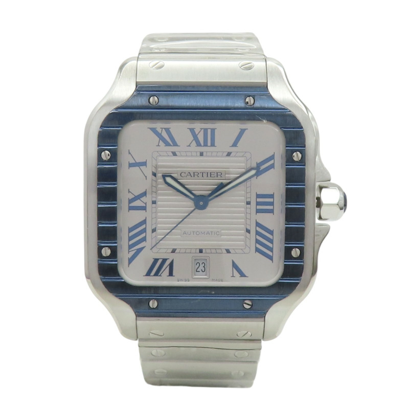 銀色錶盤 不鏽鋼 Santos de Cartier 大型款 腕錶【Cartier 卡地亞】 WSSA0047-1