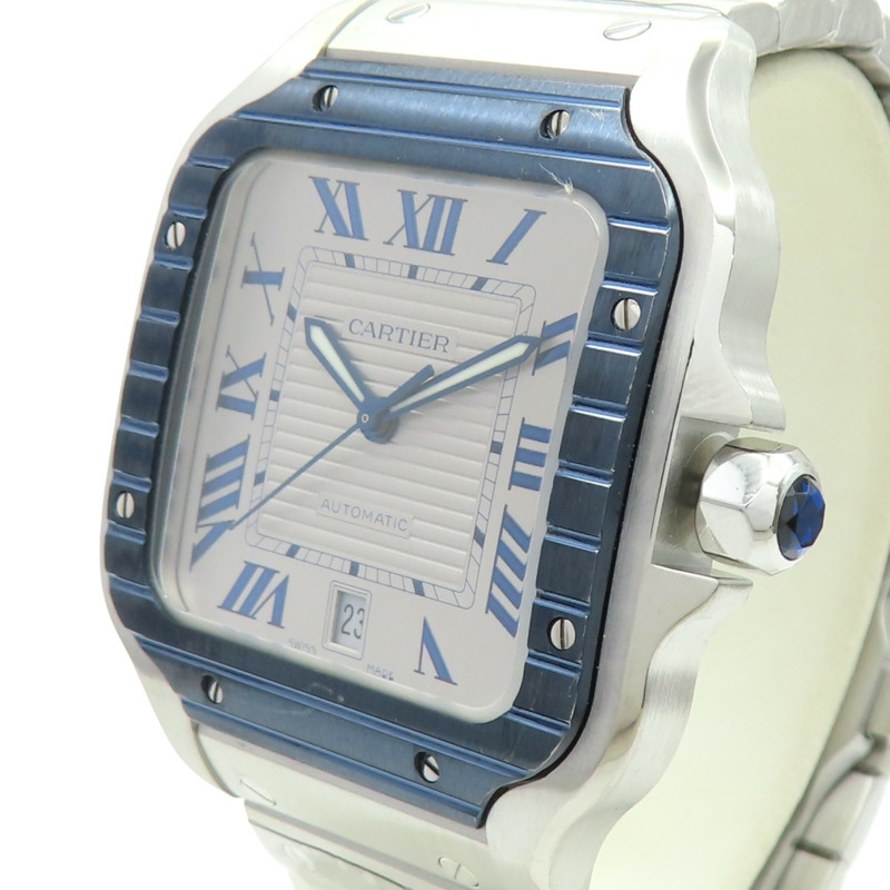 銀色錶盤 不鏽鋼 Santos de Cartier 大型款 腕錶【Cartier 卡地亞】 WSSA0047-2