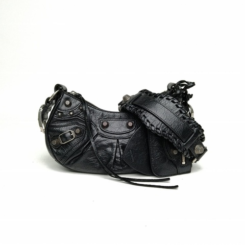 BALENCIAGA LeCagole機車月牙包xs黑色羊皮