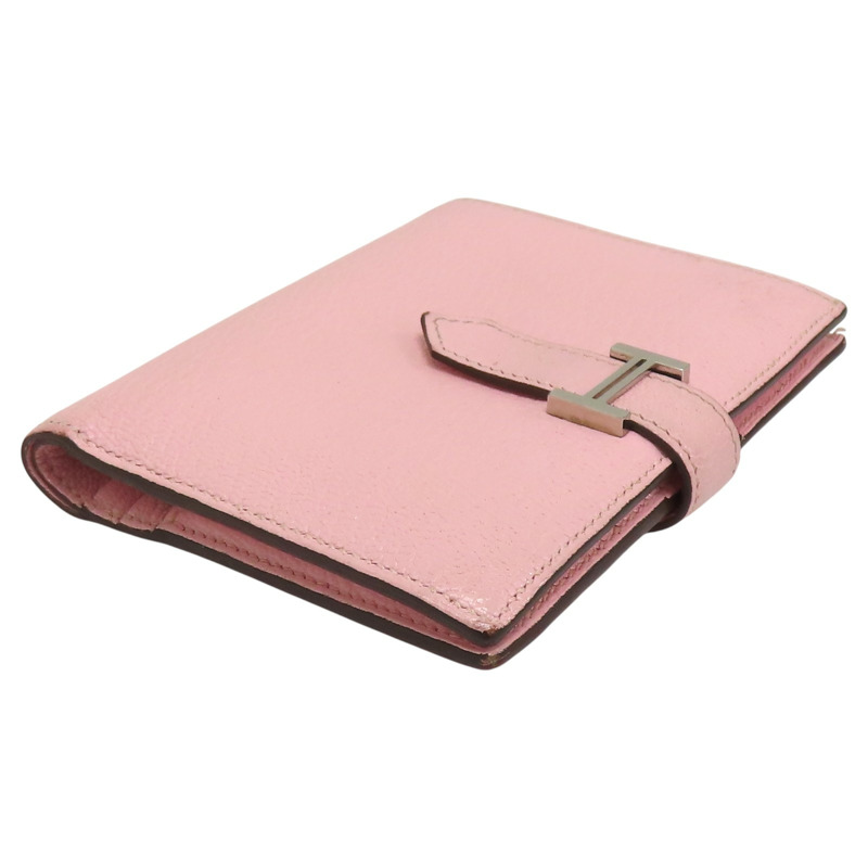 粉色 Chevre山羊皮 Bearn 兩折短夾 U刻 銀扣【HERMES 愛馬仕】 U刻/AI/005/BD-2