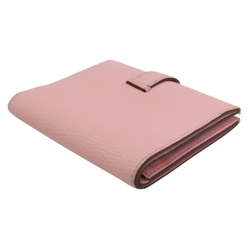 粉色 Chevre山羊皮 Bearn 兩折短夾 U刻 銀扣【HERMES 愛馬仕】 U刻/AI/005/BD-3