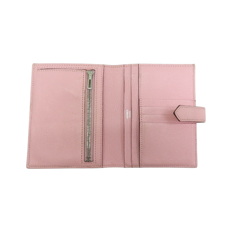 粉色 Chevre山羊皮 Bearn 兩折短夾 U刻 銀扣【HERMES 愛馬仕】 U刻/AI/005/BD-4